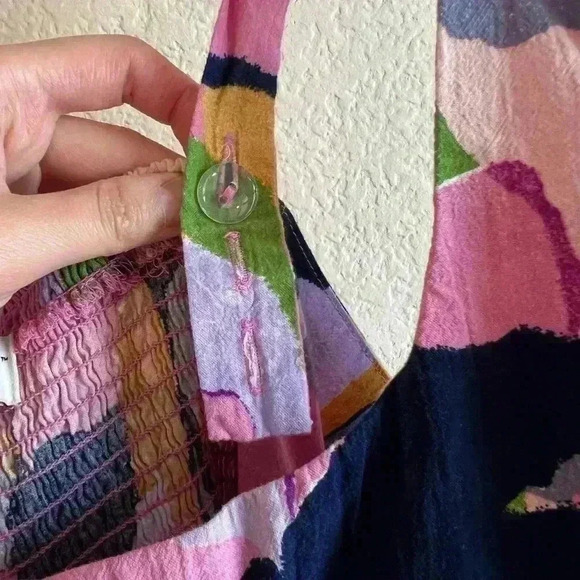 Ava & Viv Floral pink Print Smocked Tie Back Tiered Midi Dress with pocket 2X - Picture 6 of 8